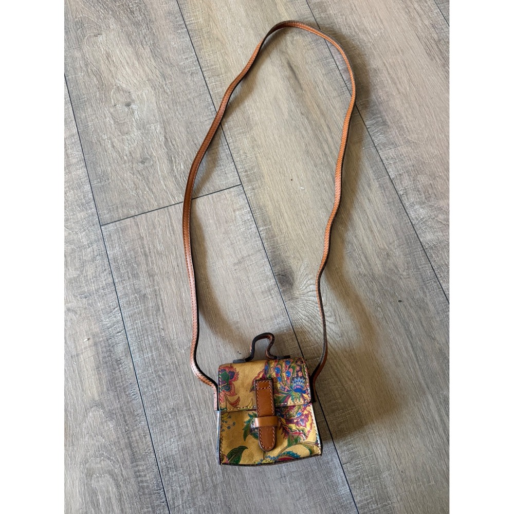 Patricia Nash Mini Leather Crossbody Bag Floral Print Tan Satchel Micro Bag